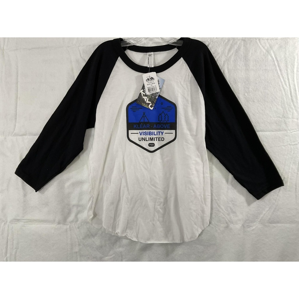 KAVU Shirt Unisex Kids 10 White Black Fly Ball 3/4 Sleeve Baseball Graphic Tee